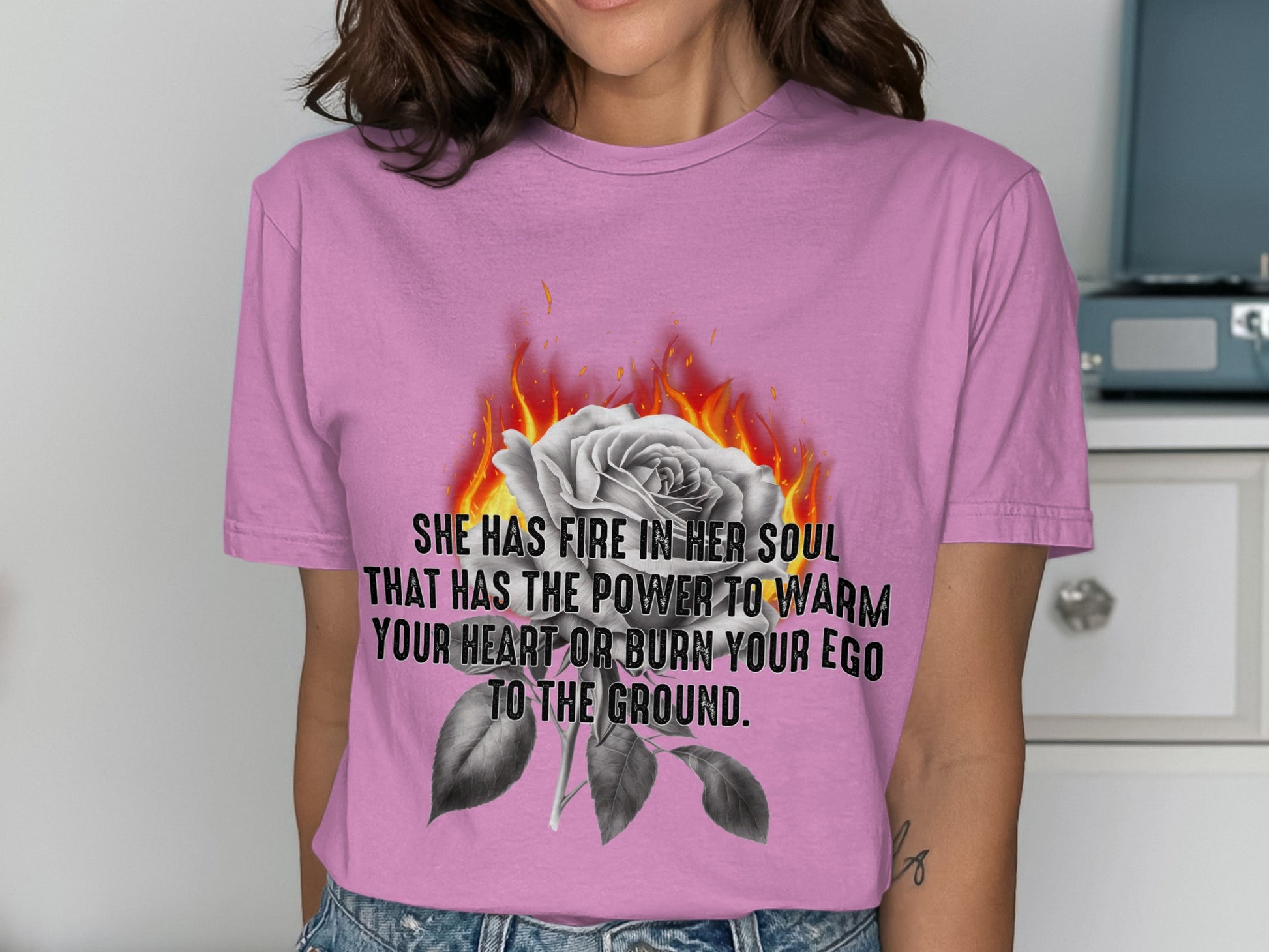 She Has Fire in Her Soul Rose Graphic Tee