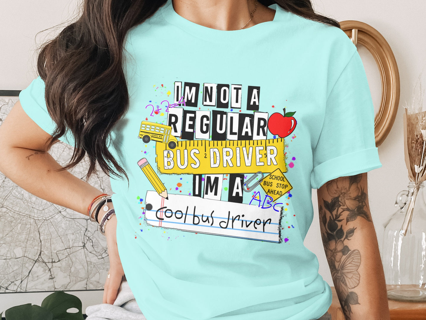 Fun Graphic Cool Bus Driver T-Shirt for School Staff