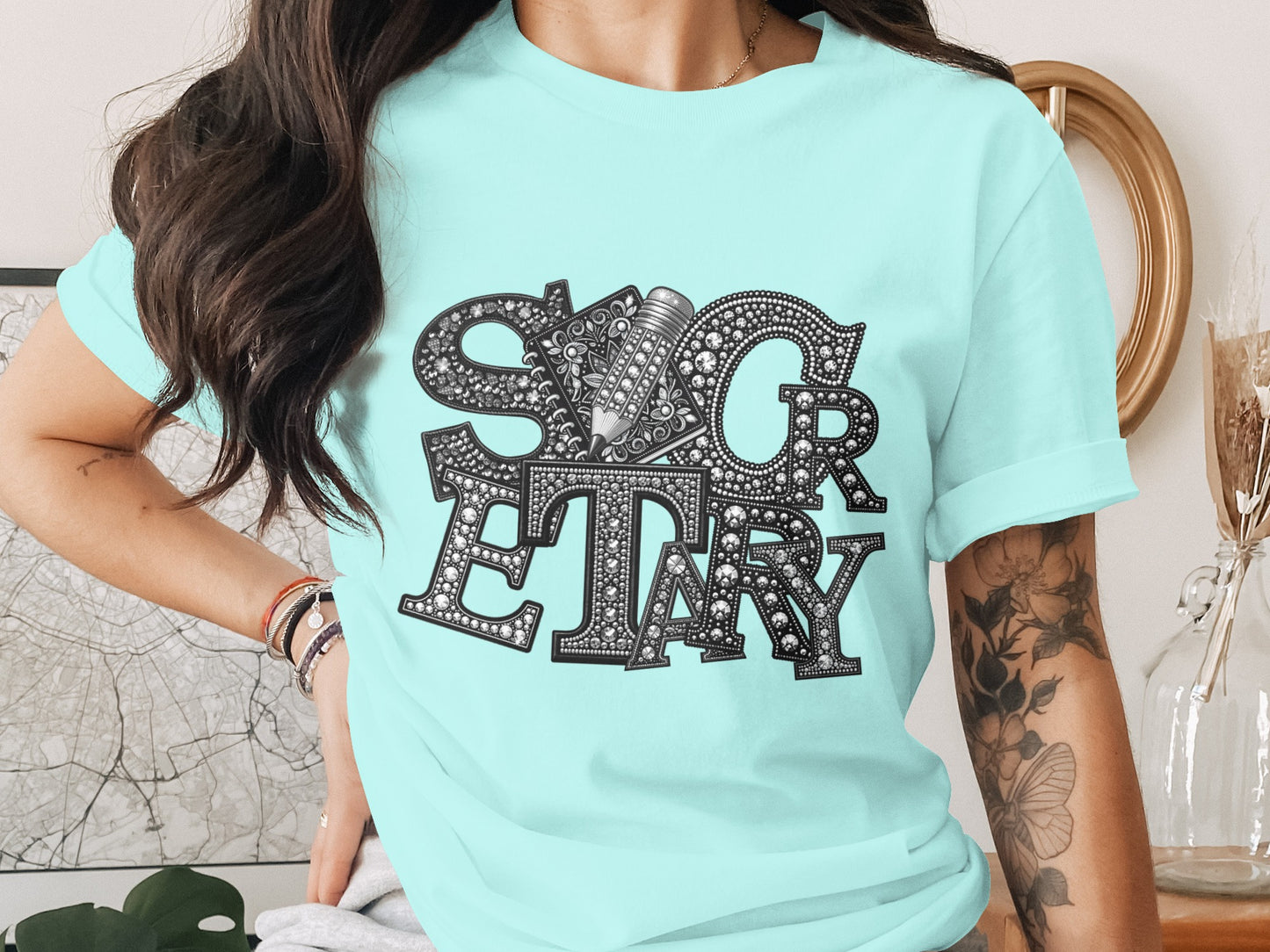 Secretary Graphic Tee with Sparkling Design