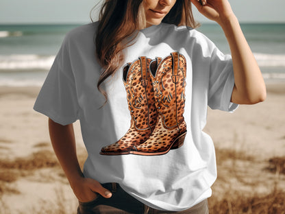 Trendy Graphic Print Cowboy Boots Design T-Shirt