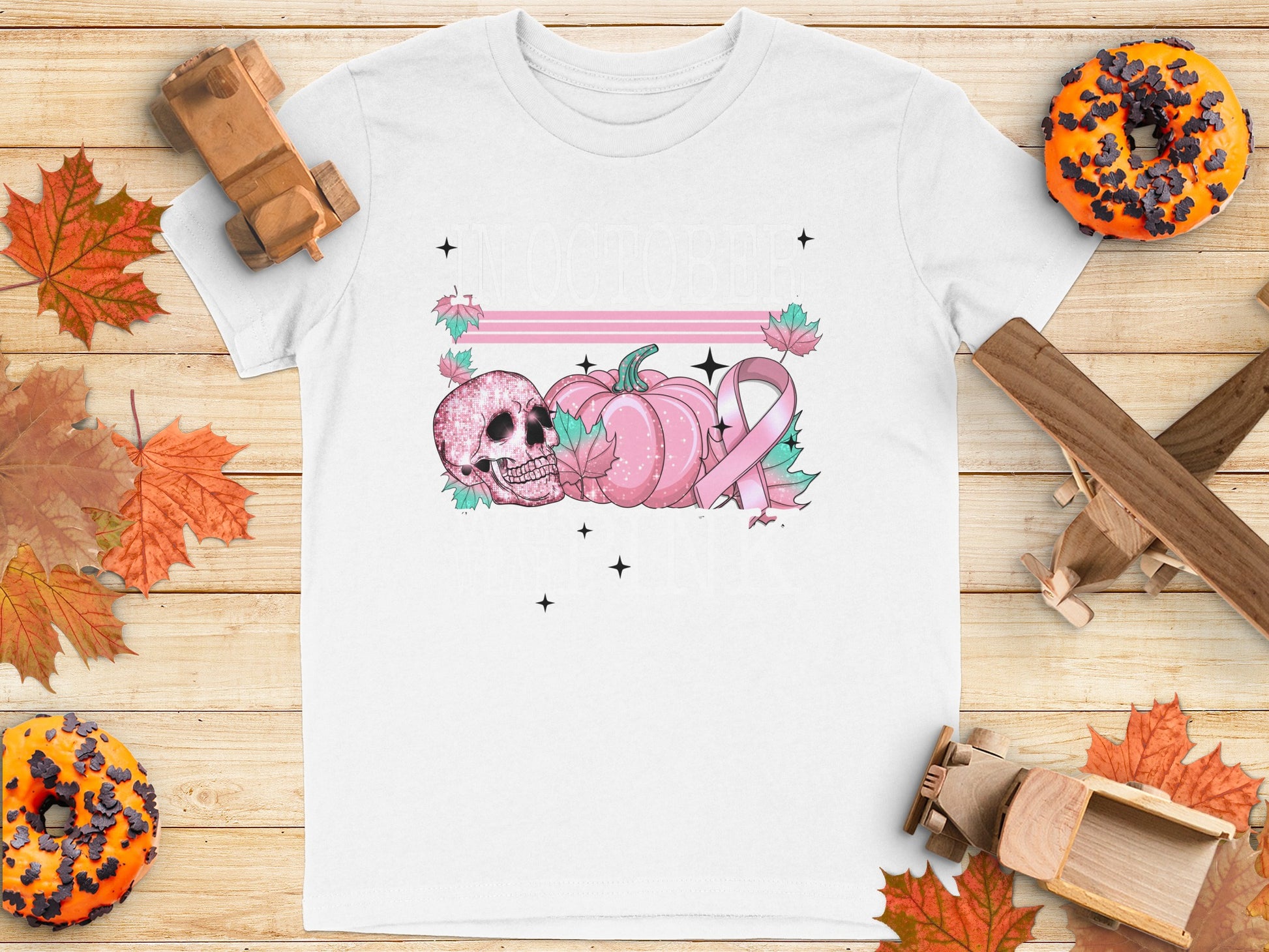 October Pink Pumpkin Skull Breast Cancer Awareness Shirt