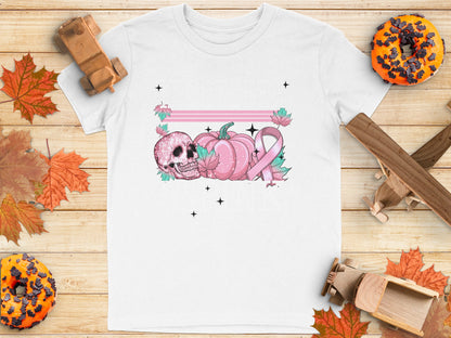 October Pink Pumpkin Skull Breast Cancer Awareness Shirt