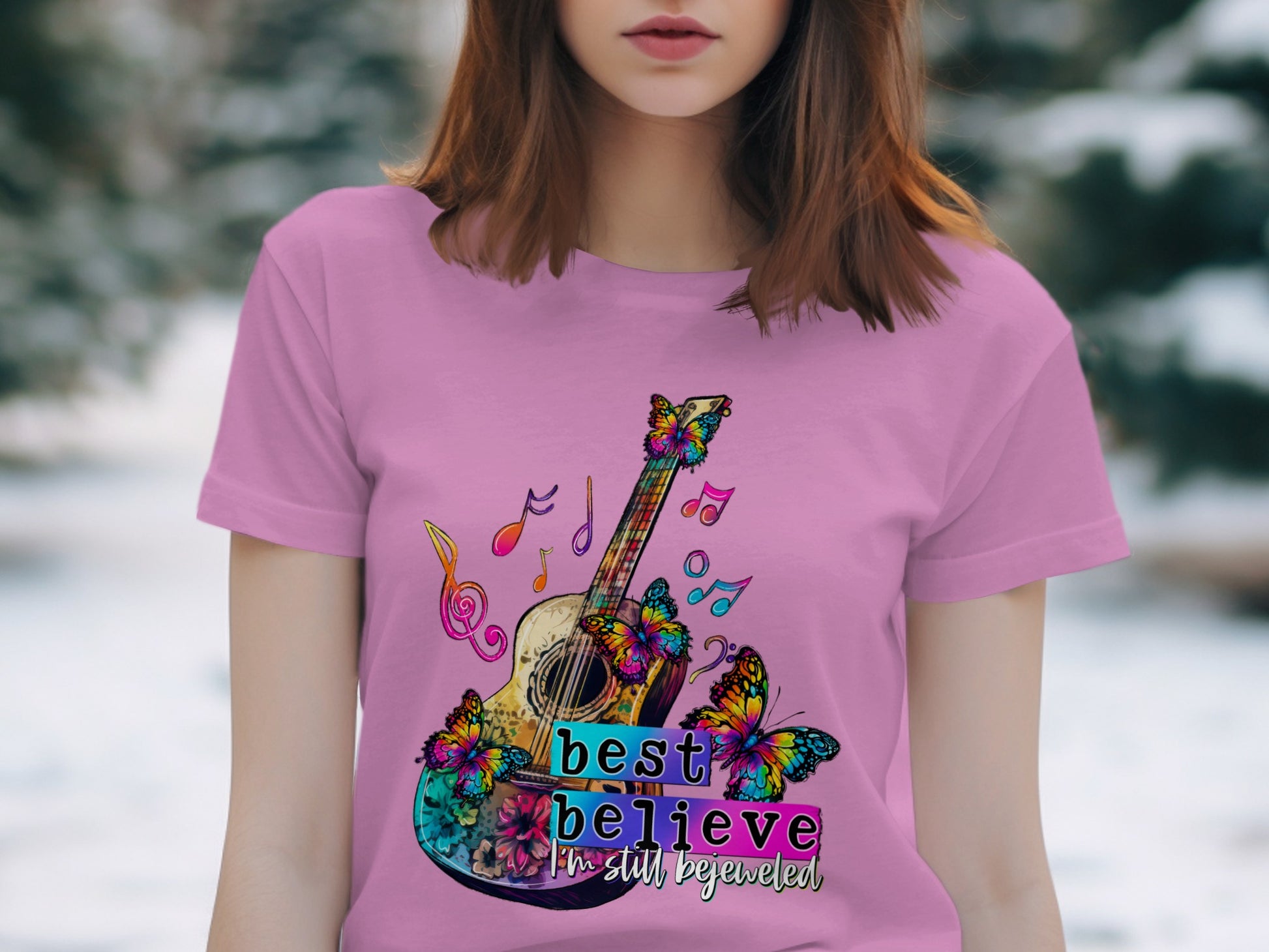 Best Believe Butterfly Guitar Music Pink Shirt