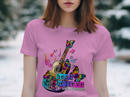 Best Believe Butterfly Guitar Music Pink Shirt
