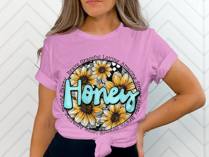 Honeys Floral Graphic Casual T-Shirt for Everyday Wear