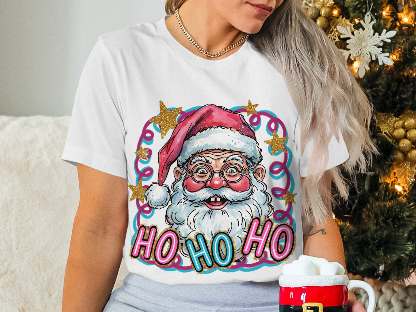 Festive Santa Claus Ho Ho Ho Graphic Design T-Shirt
