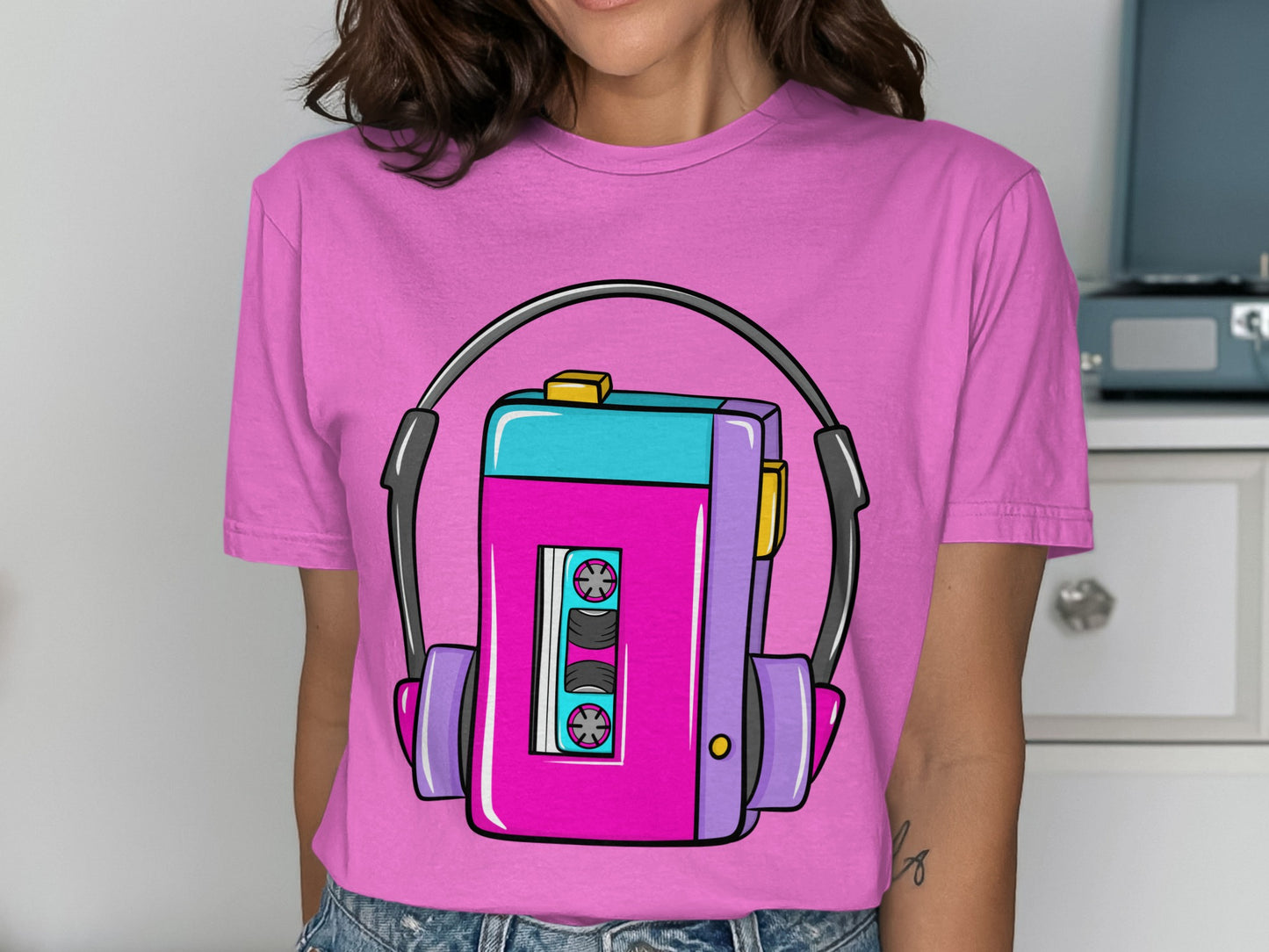 Retro Cassette Player Graphic Pink T-shirt