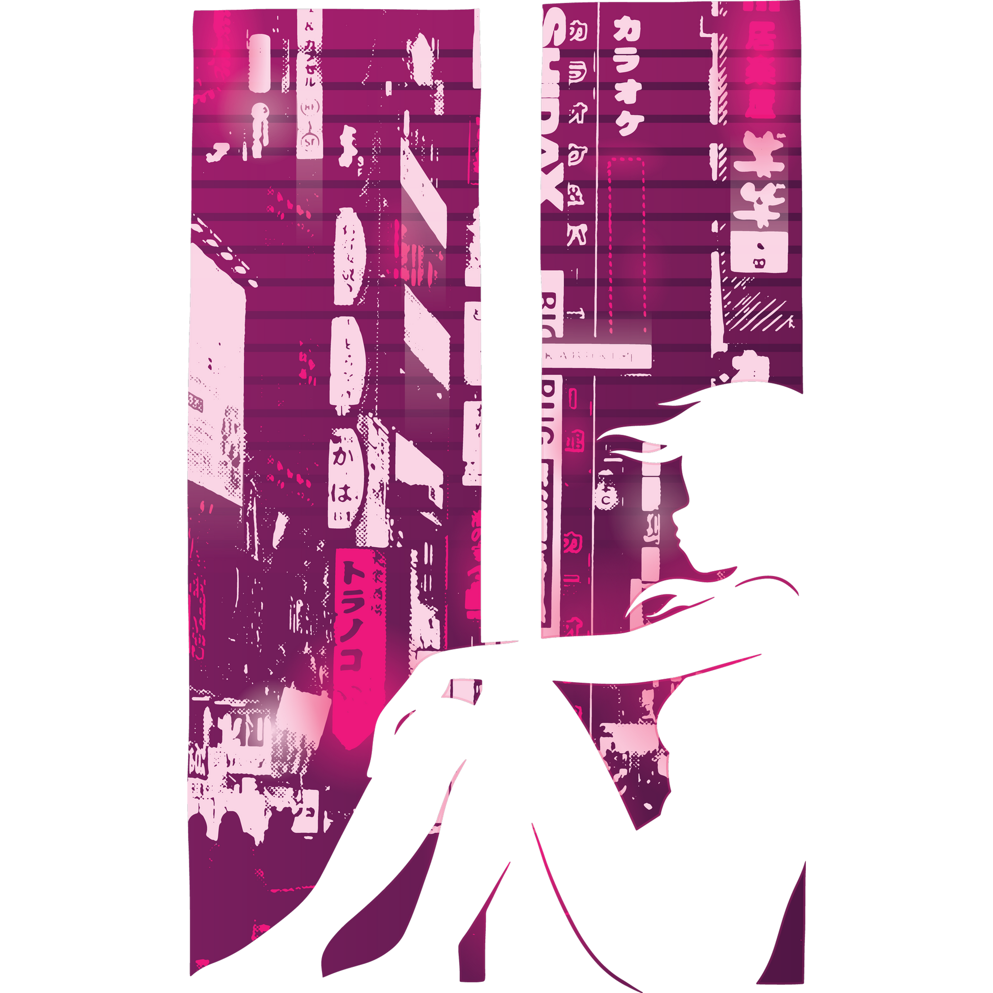 Neon City Anime Girl Silhouette Wall Art Print