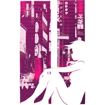 Neon City Anime Girl Silhouette Wall Art Print