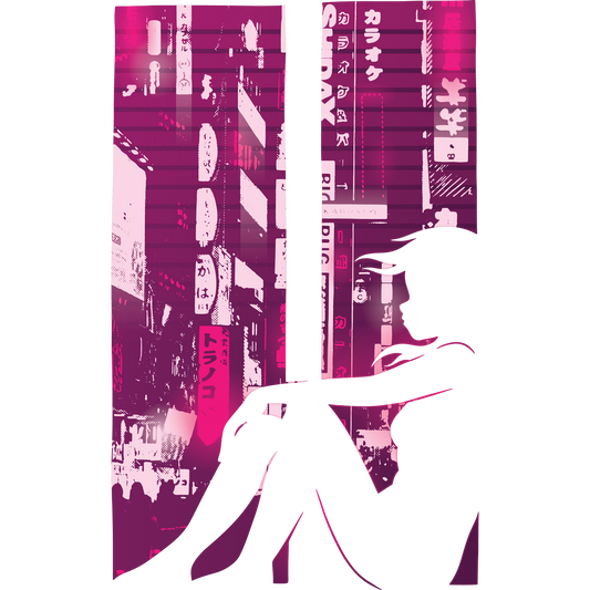 Neon City Anime Girl Silhouette Wall Art Print