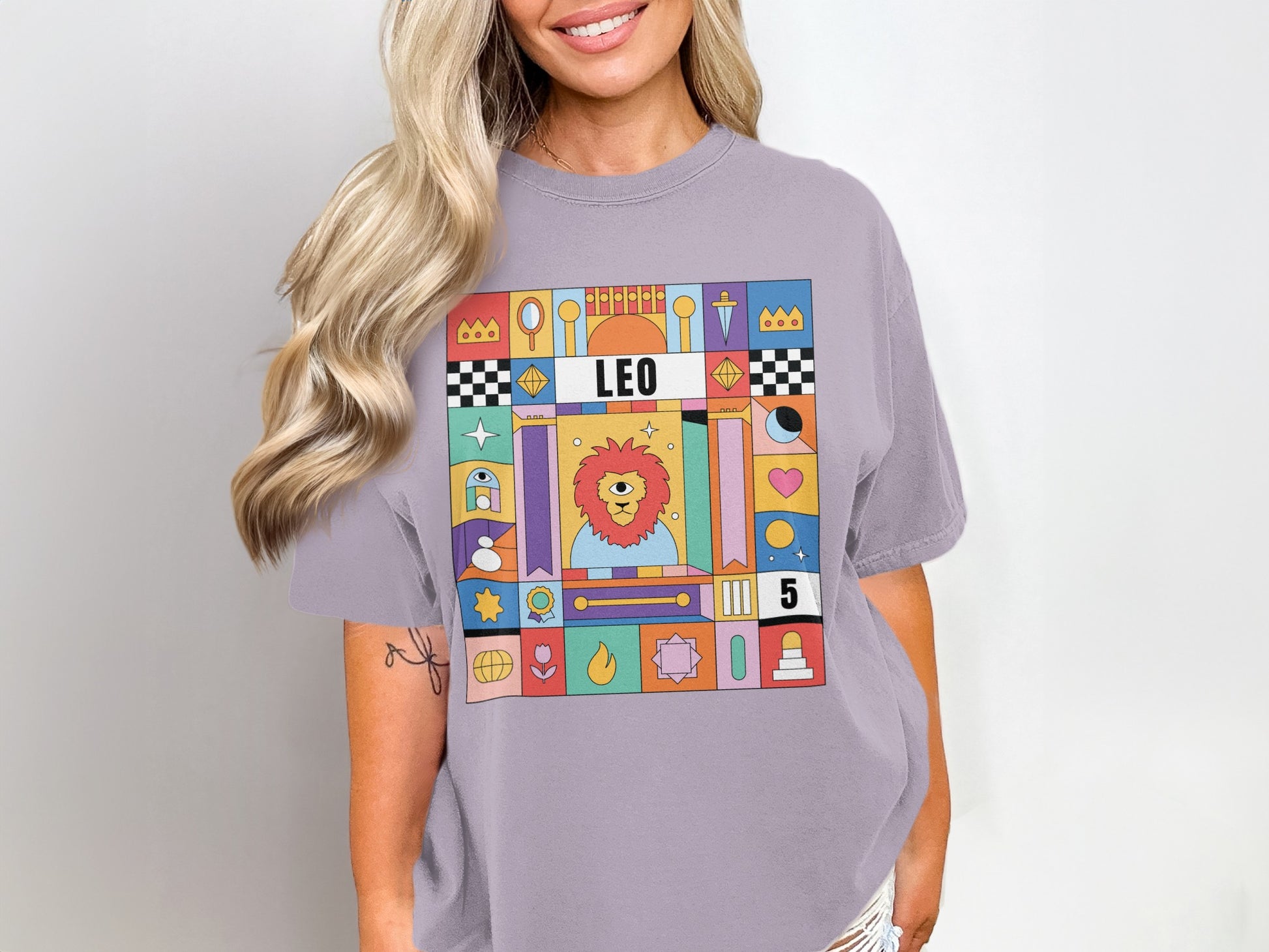Leo Graphic Tee with Colorful Iconic Designs