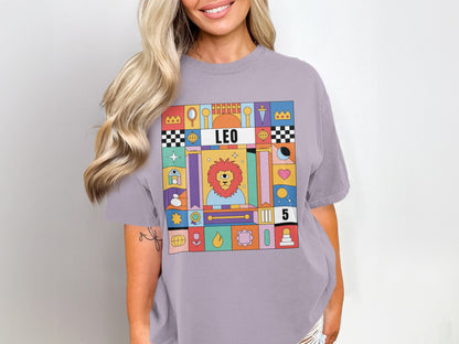 Leo Graphic Tee with Colorful Iconic Designs
