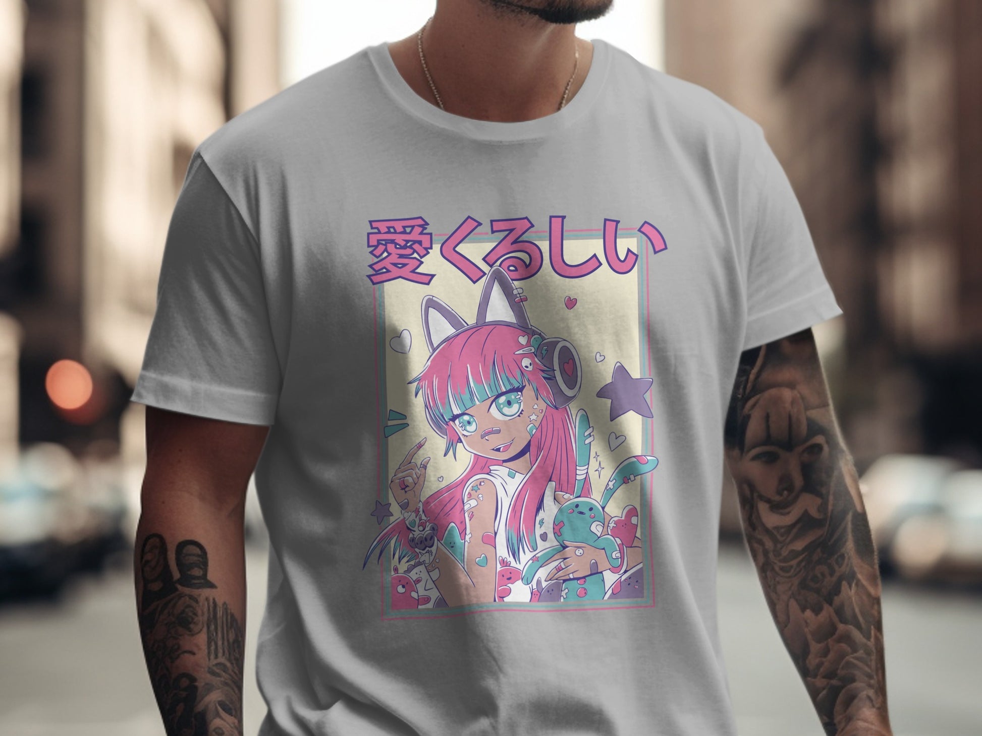 Cute Anime Cat Ear Girl Graphic Tee Shirt