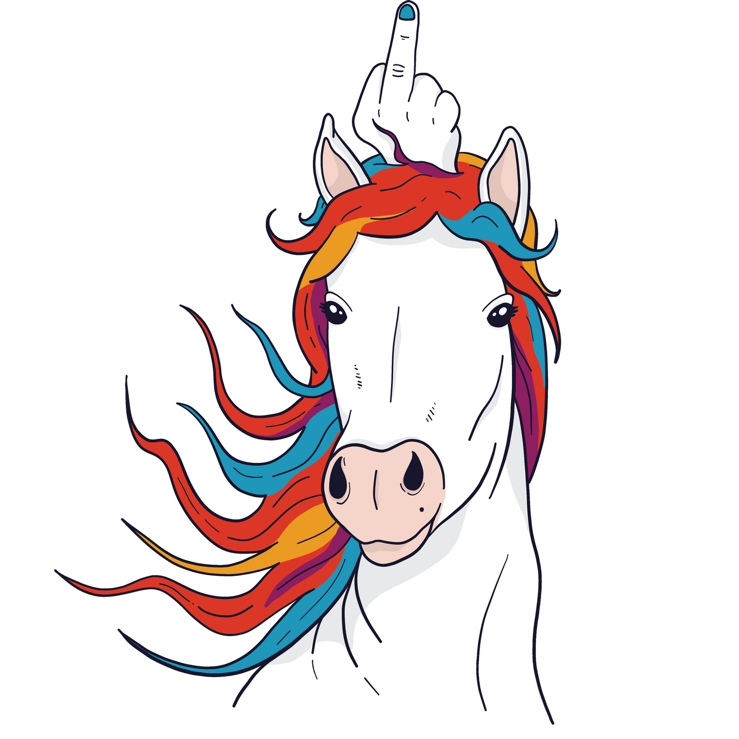 Rainbow Mane Horse with Middle Finger Illustration
