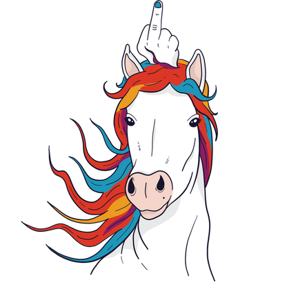 Rainbow Mane Horse with Middle Finger Illustration