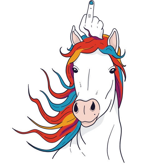 Rainbow Mane Horse with Middle Finger Illustration