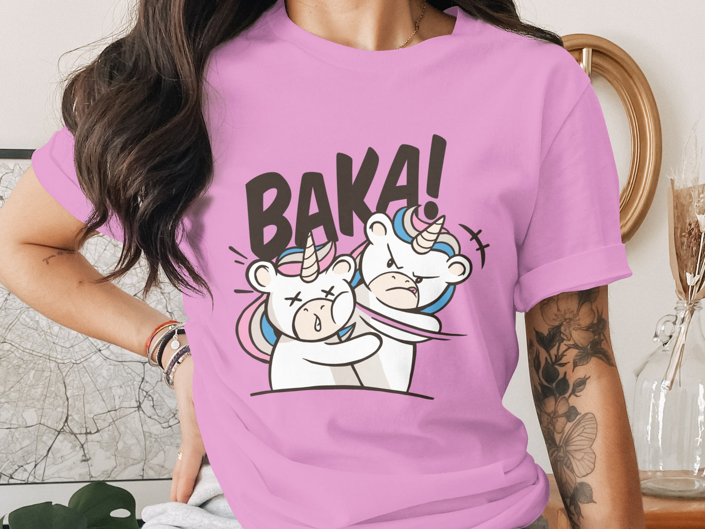 BAKA Adorable Unicorns Hugging Graphic T-Shirt