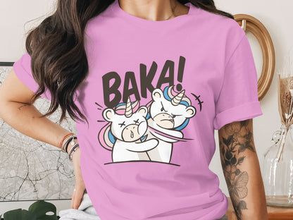 BAKA Adorable Unicorns Hugging Graphic T-Shirt