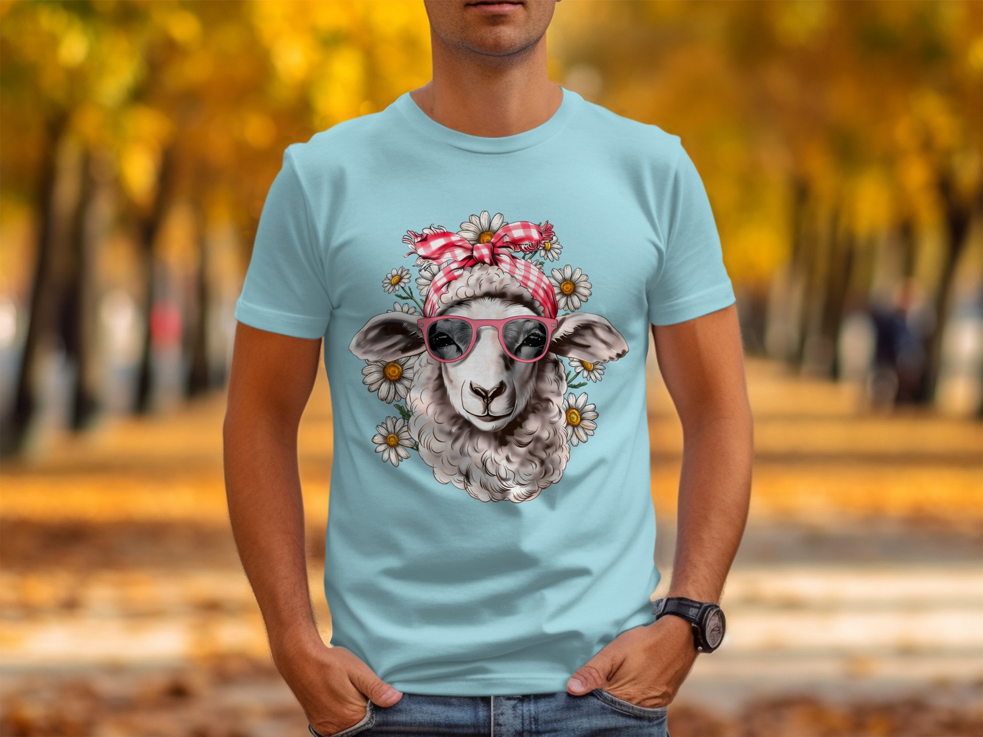 Cute Sheep with Glasses and Flowers T-shirt Product
