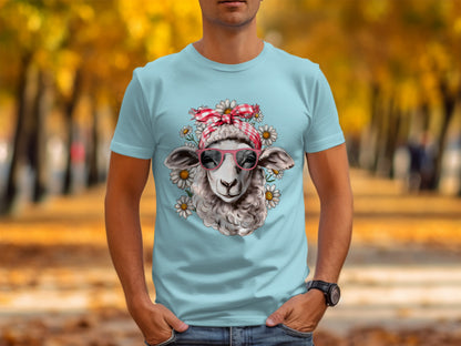Cute Sheep with Glasses and Flowers T-shirt Product