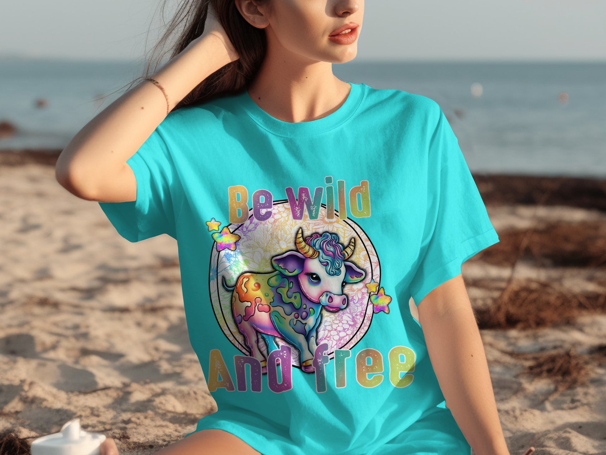 Be Wild and Free Colorful Cow Print T-Shirt