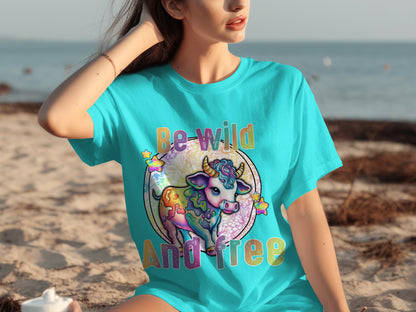 Be Wild and Free Colorful Cow Print T-Shirt