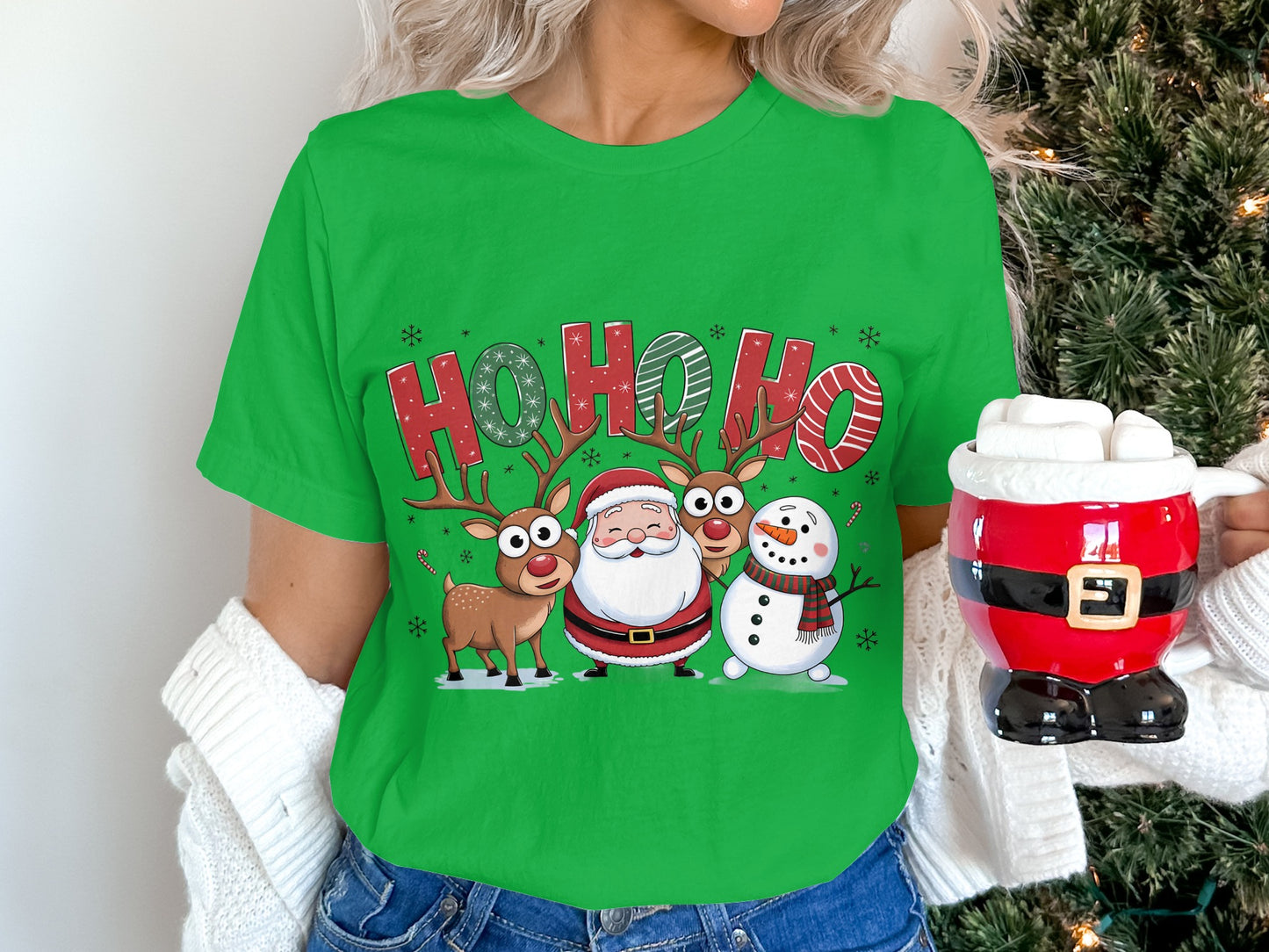 Ho Ho Ho Santa and Reindeer Festive T-shirt