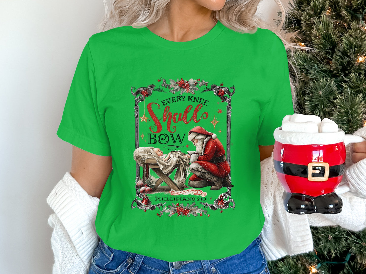 Every Knee Shall Bow Santa Graphic Tee