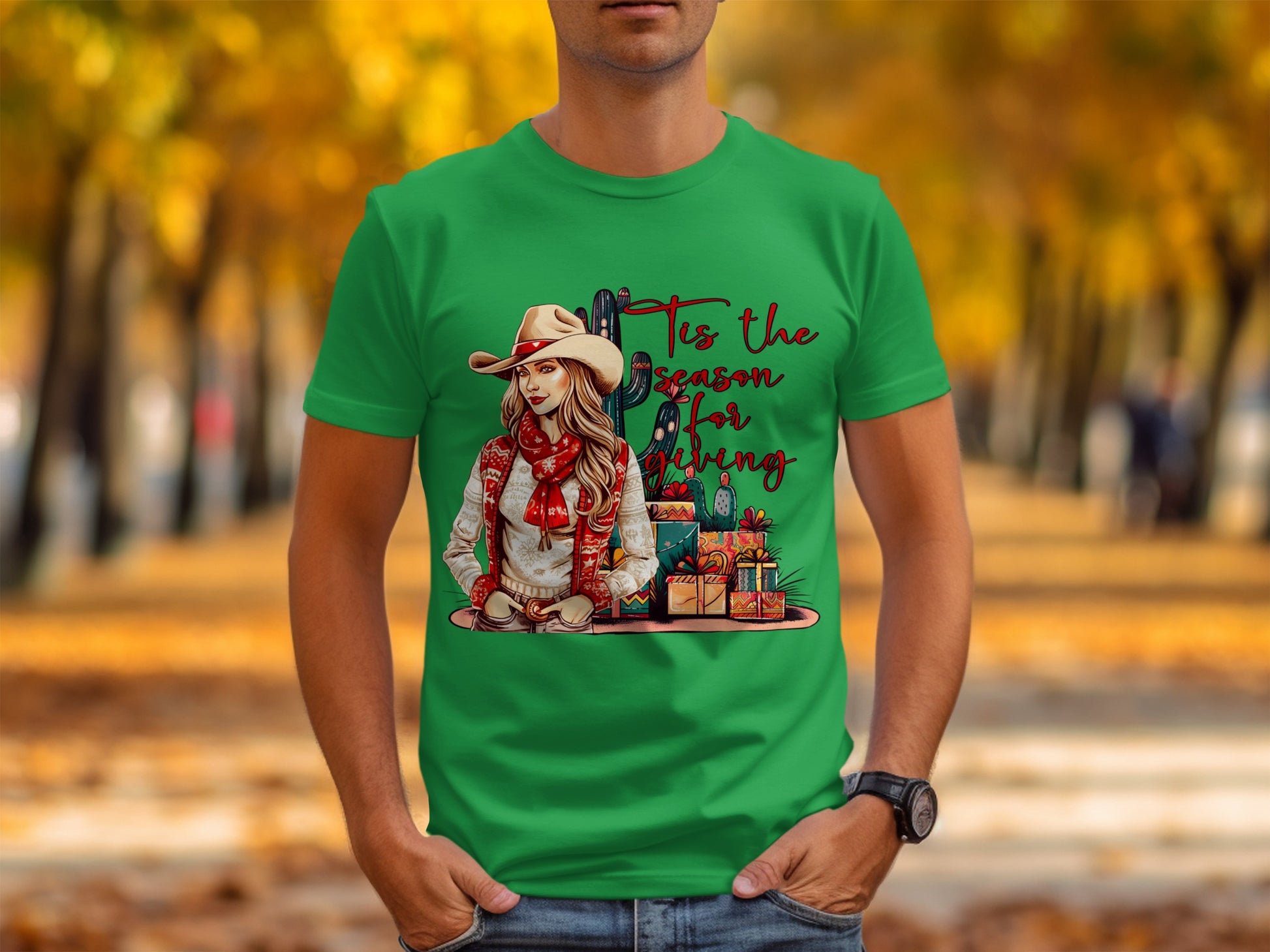 Tis The Season For Giving Text and Girl T-shirt