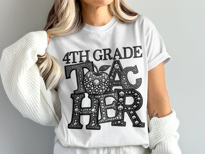 4th Grade Teacher Rhinestone Design T-Shirt