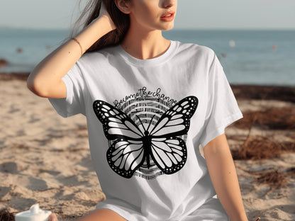 Become the Change Butterfly Graphic White Shirt