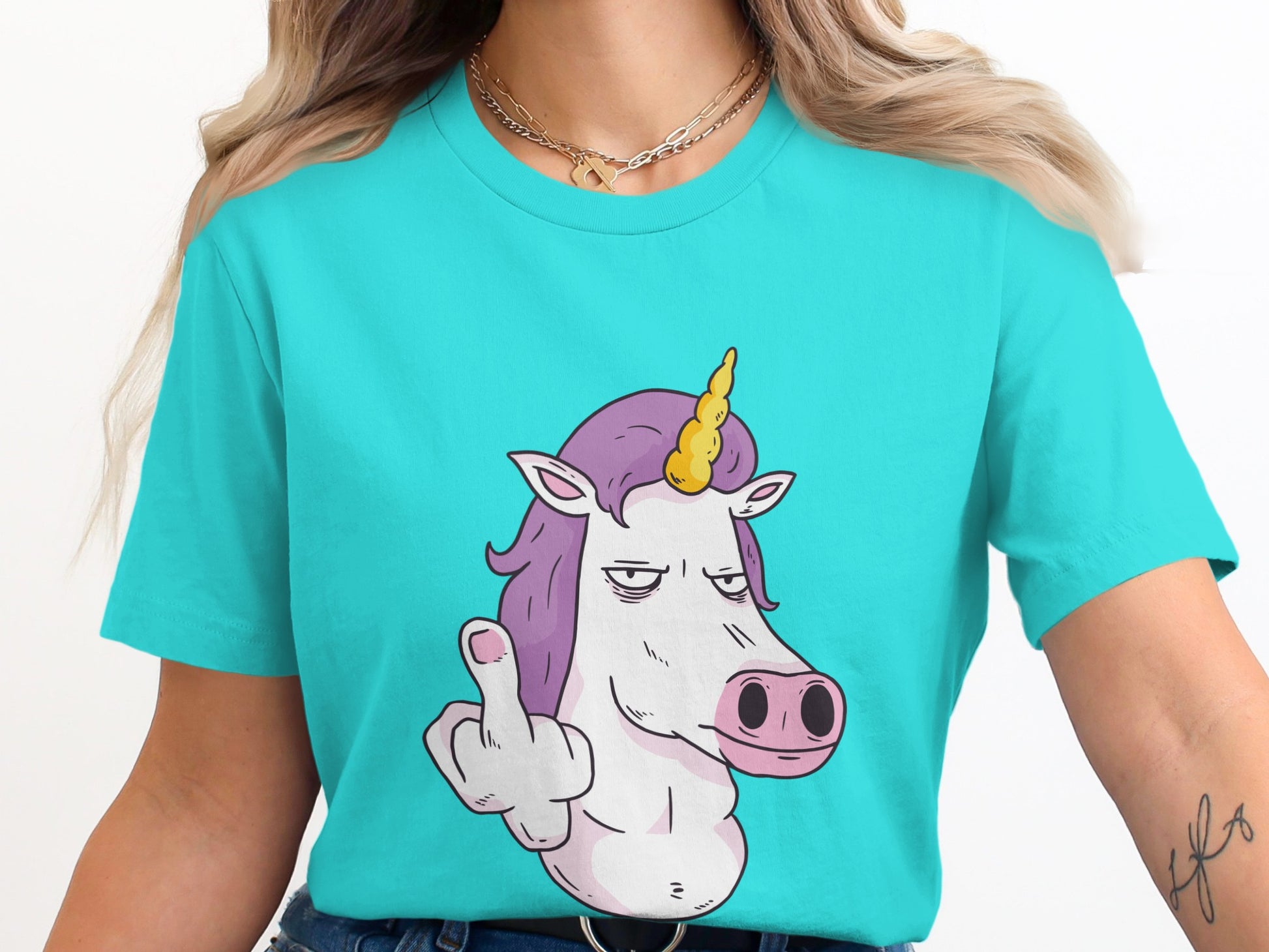 Funny Unicorn Flip Off T-Shirt for Women Men Kids