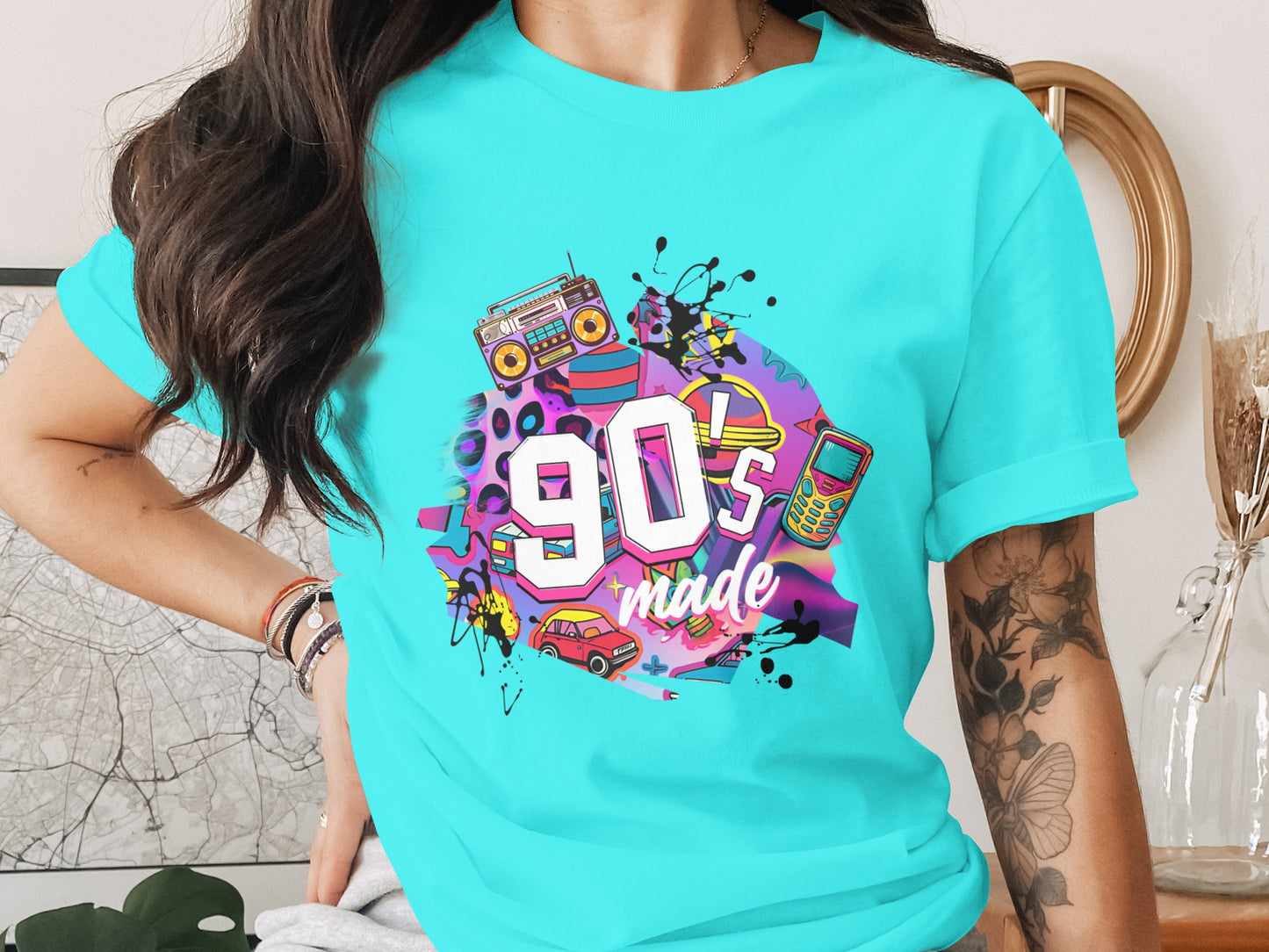 Retro 90s Made Graphic Tee with Fun Pop Culture Designs
