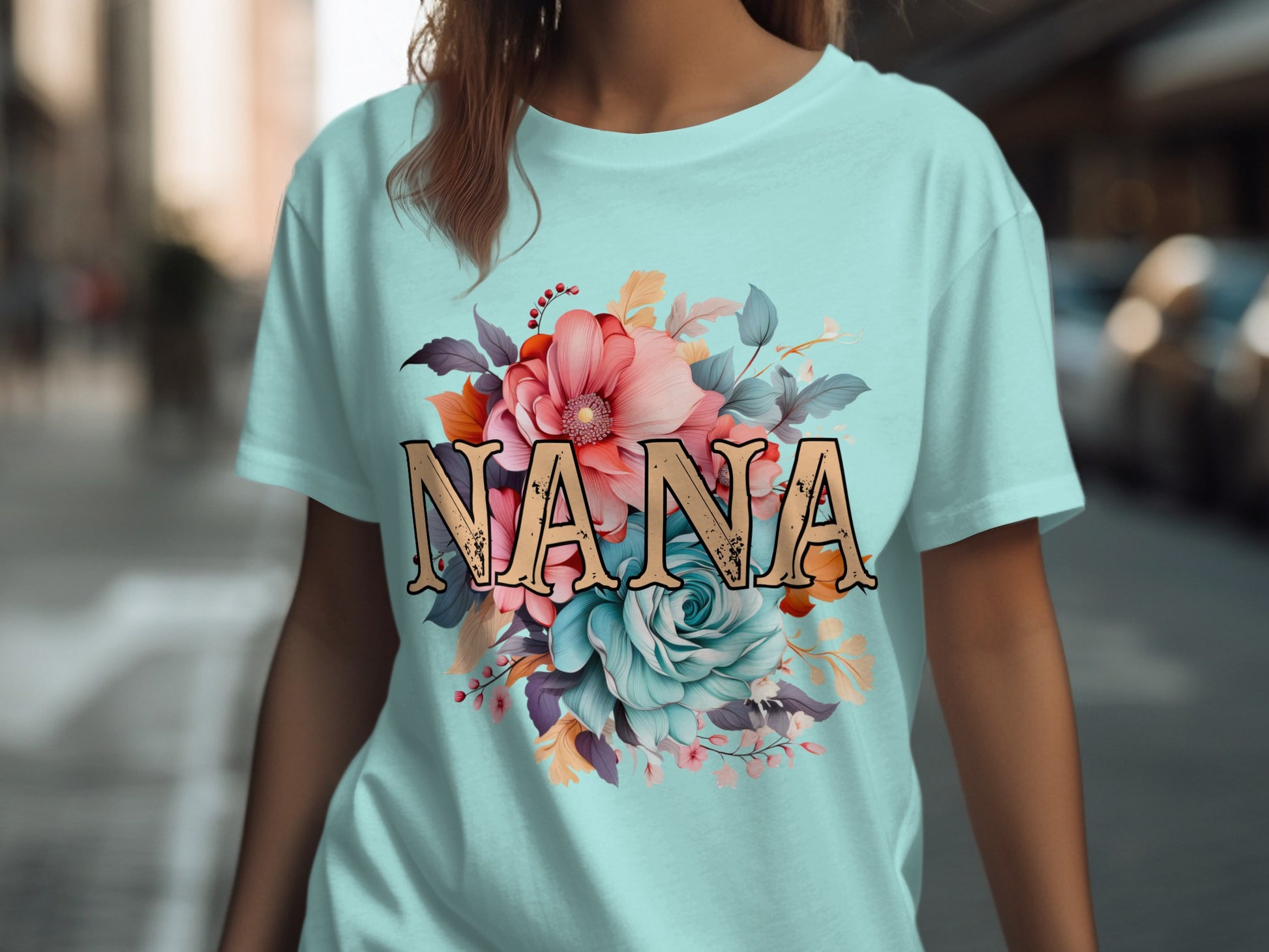 Nana Floral Graphic Tee with Colorful Flower Design