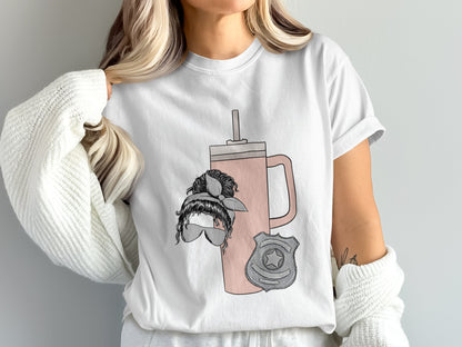 Trendy Graphic Tee with Summer Drink and Badge Design