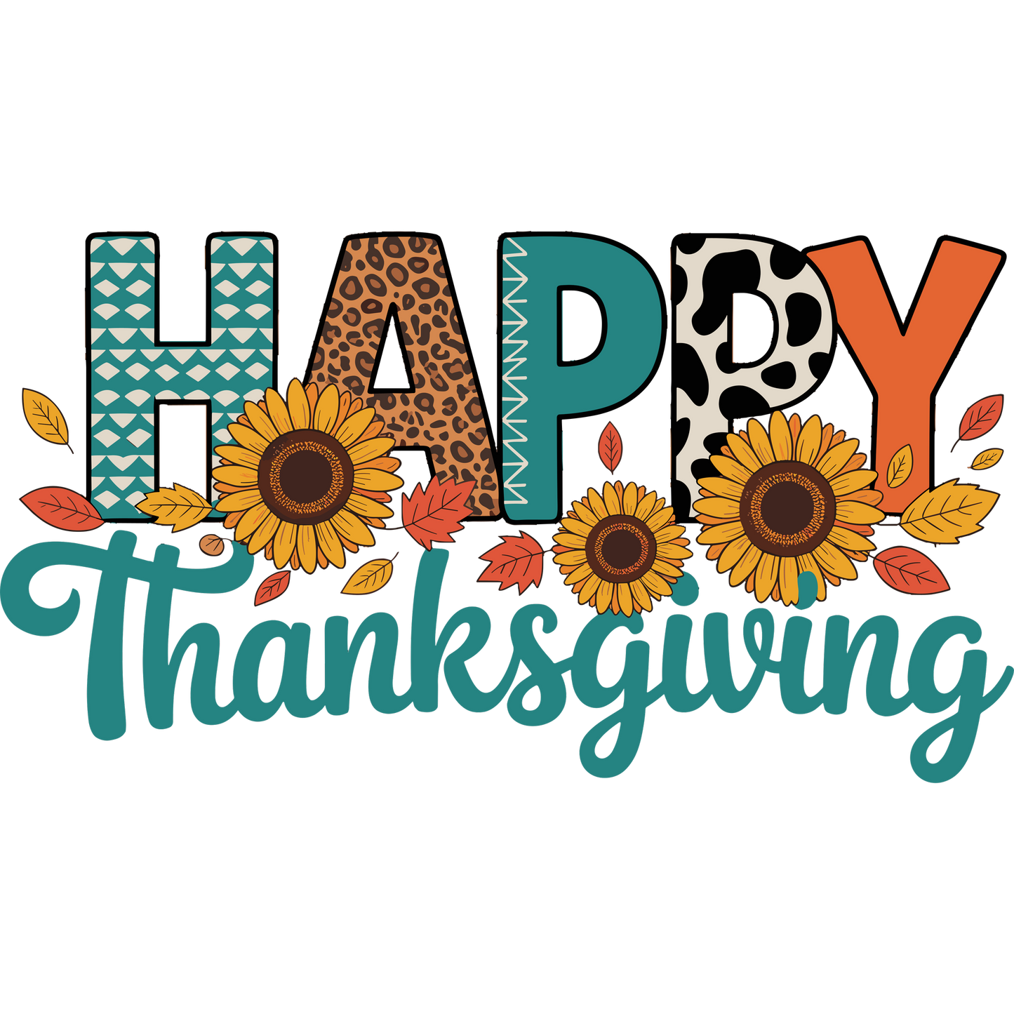 Happy Thanksgiving Sunflowers and Leaves Artwork