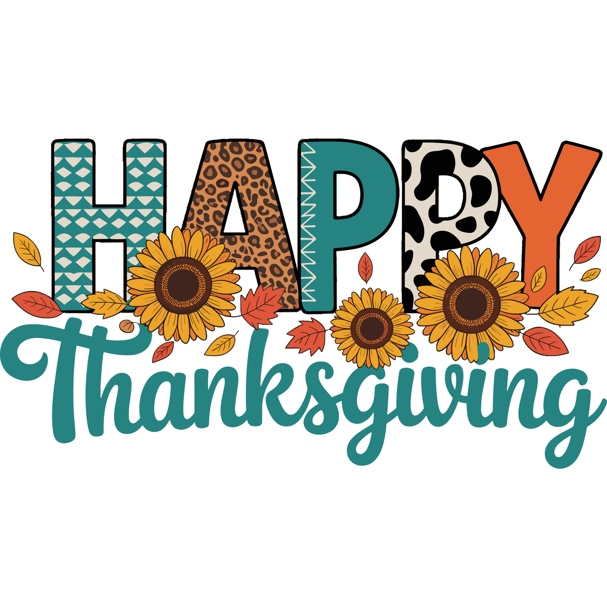 Happy Thanksgiving Sunflowers and Leaves Artwork