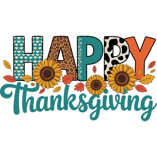 Happy Thanksgiving Sunflowers and Leaves Artwork