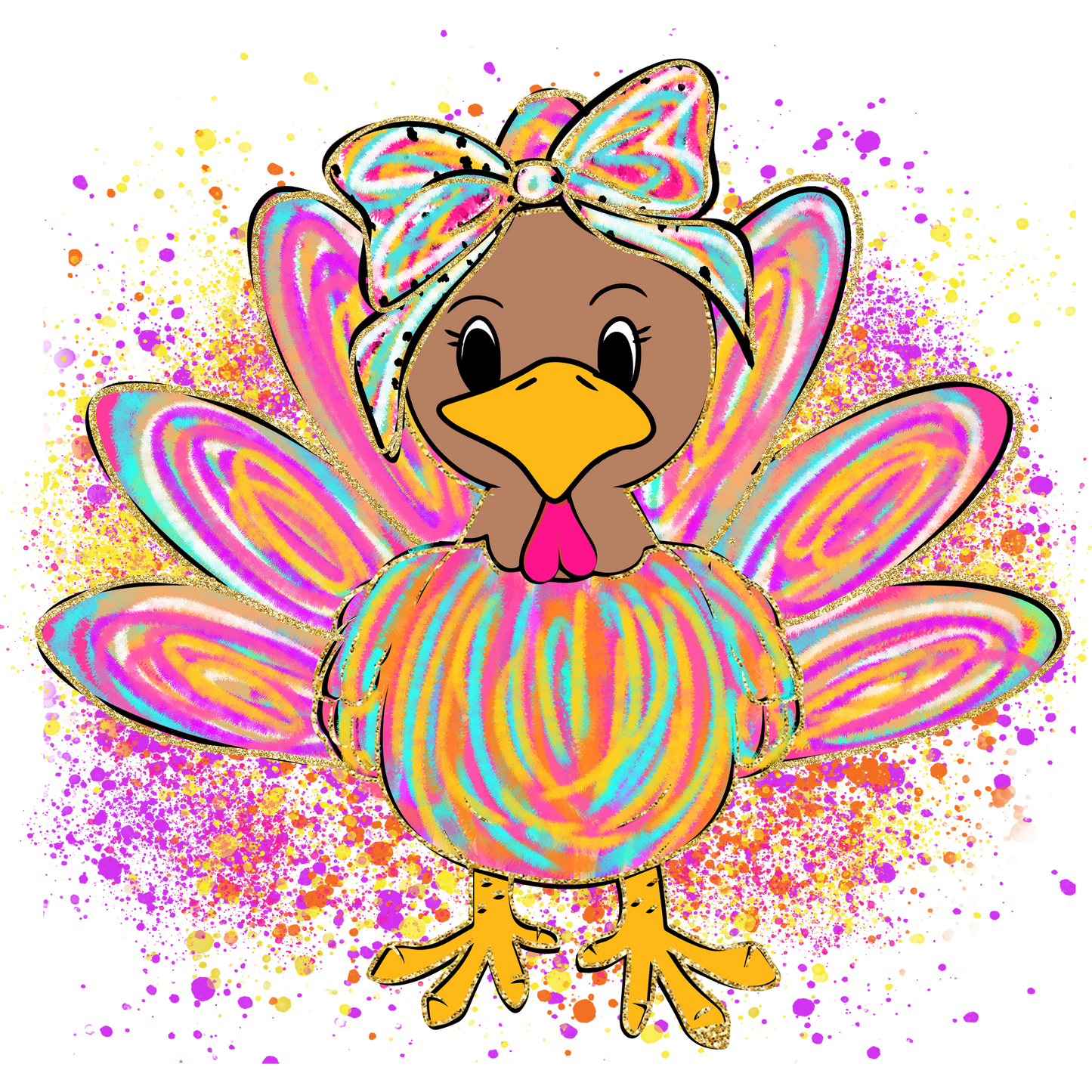 Colorful Turkey with Bow Design Art Print Product