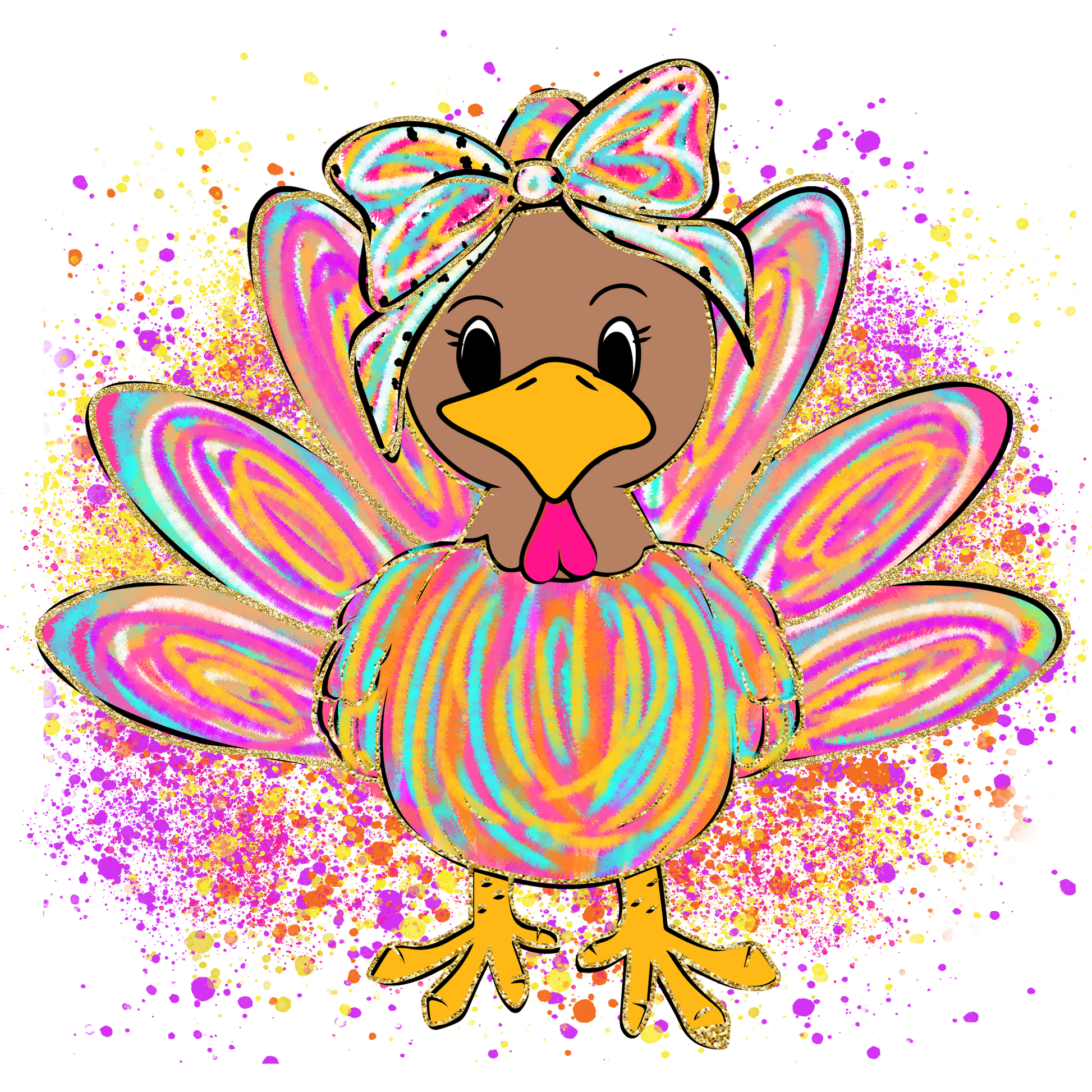 Colorful Turkey with Bow Design Art Print Product