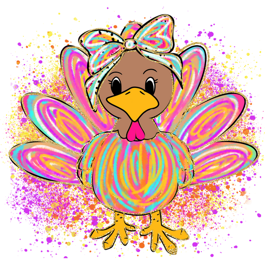 Colorful Turkey with Bow Design Art Print Product