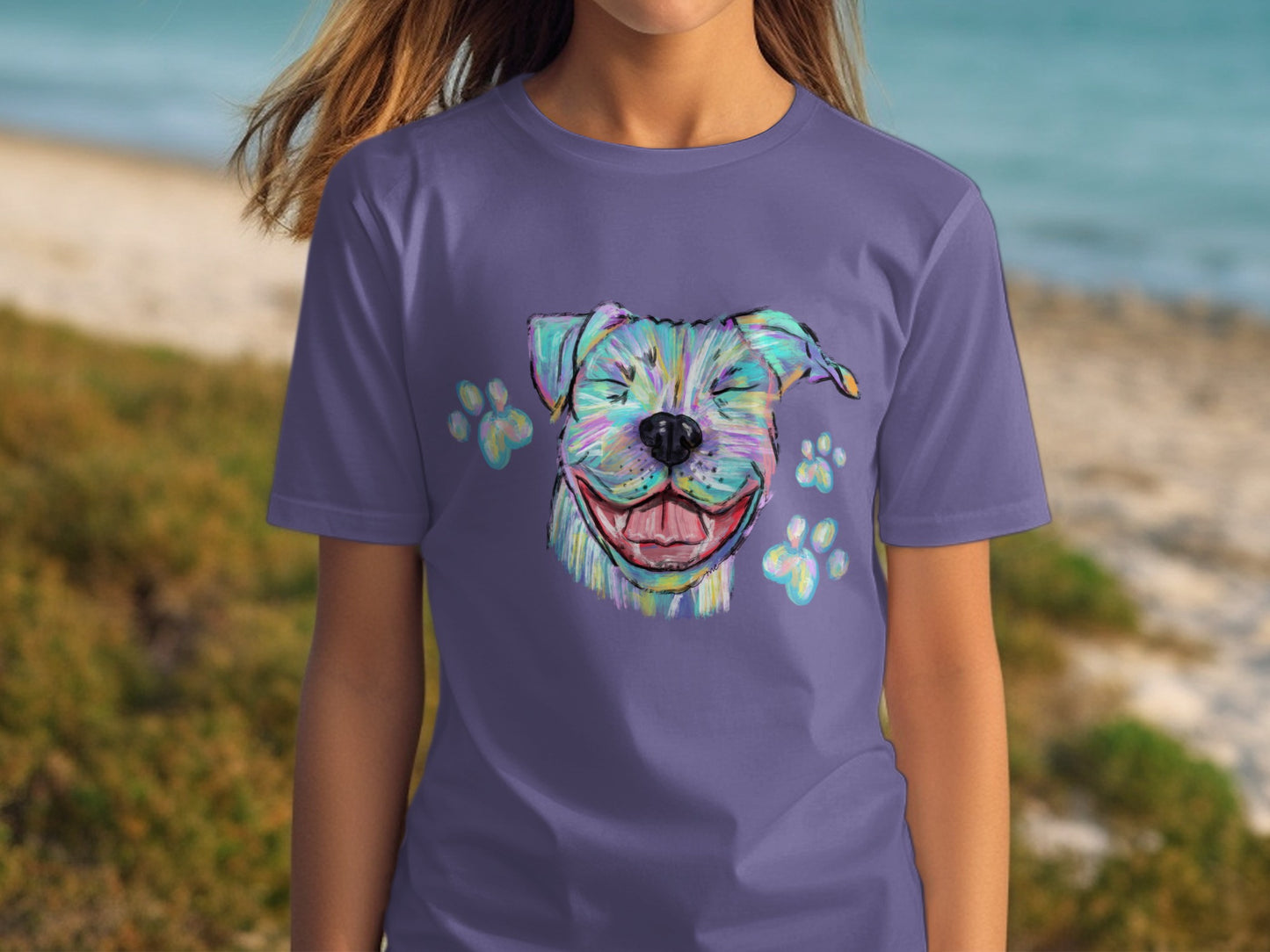 Colorful Smiling Dog Graphic Design T-Shirt