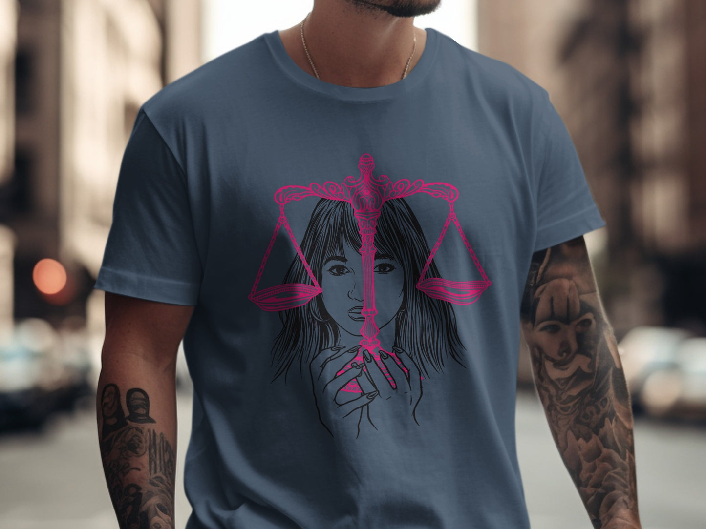 Artistic Pink Scales of Justice Woman Graphic T-Shirt