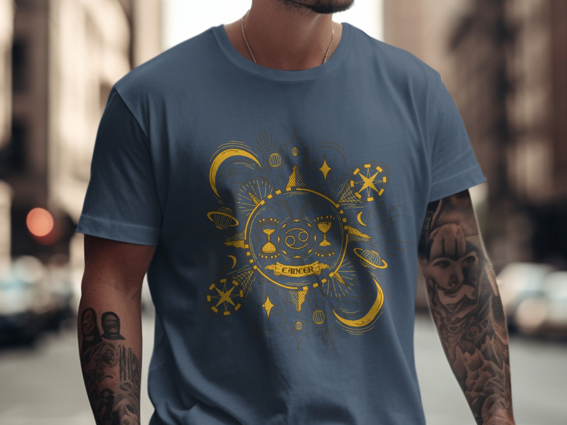 Unique Zodiac Cancer Design T-shirt with Mystical Symbols