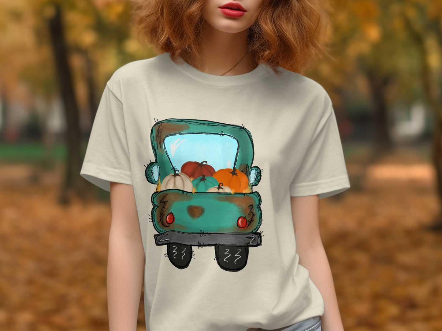 Vintage Truck with Pumpkins Fall-Themed T-Shirt