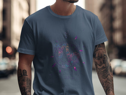 Cosmic Abstract Design on Blue Unisex Tee Shirt