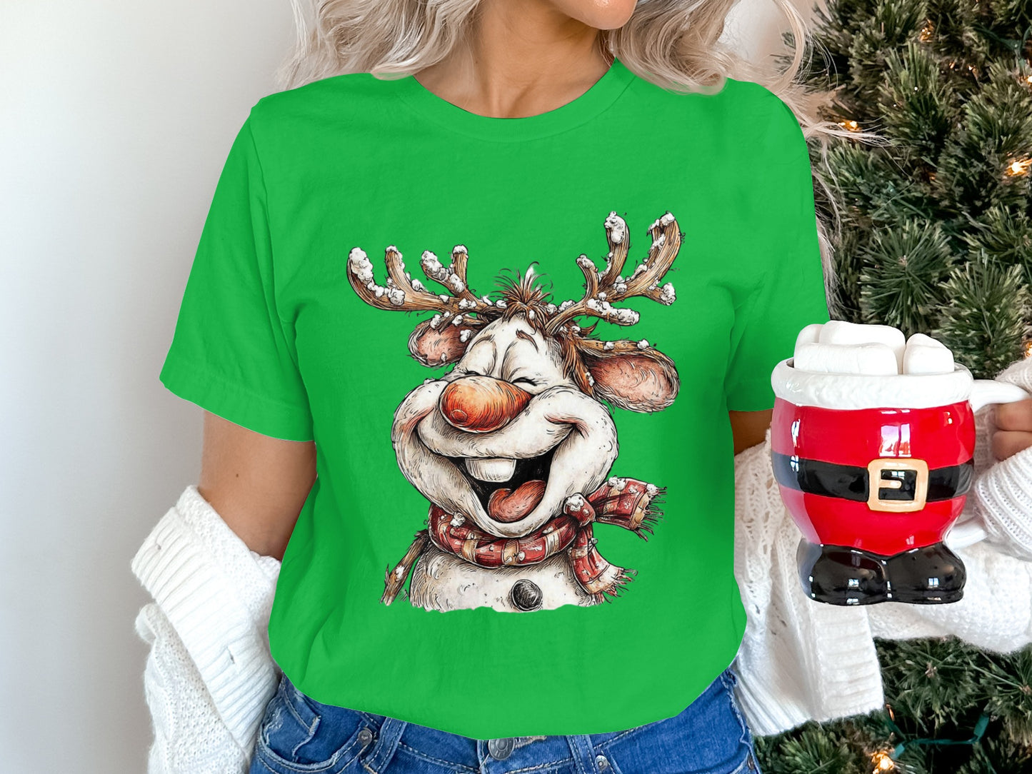 Festive Reindeer Snow Scarf Christmas Holiday Tee