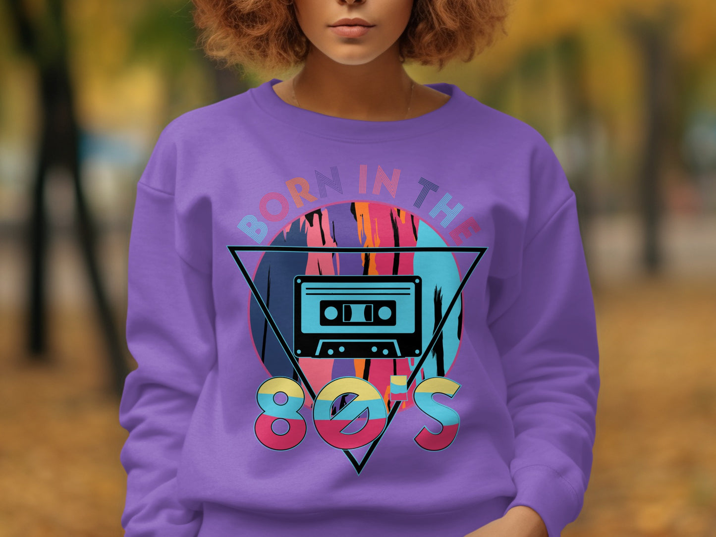 Born in the 80s Cassette Purple Graphic Sweatshirt