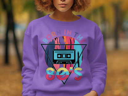 Born in the 80s Cassette Purple Graphic Sweatshirt