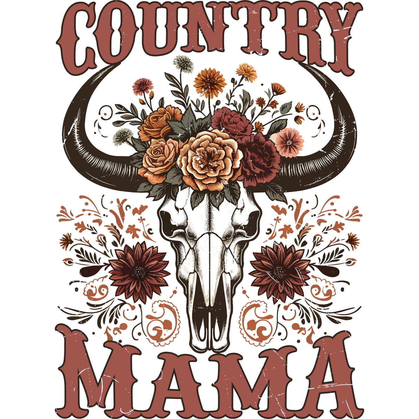 Country Mama Skull with Flowers Art Print